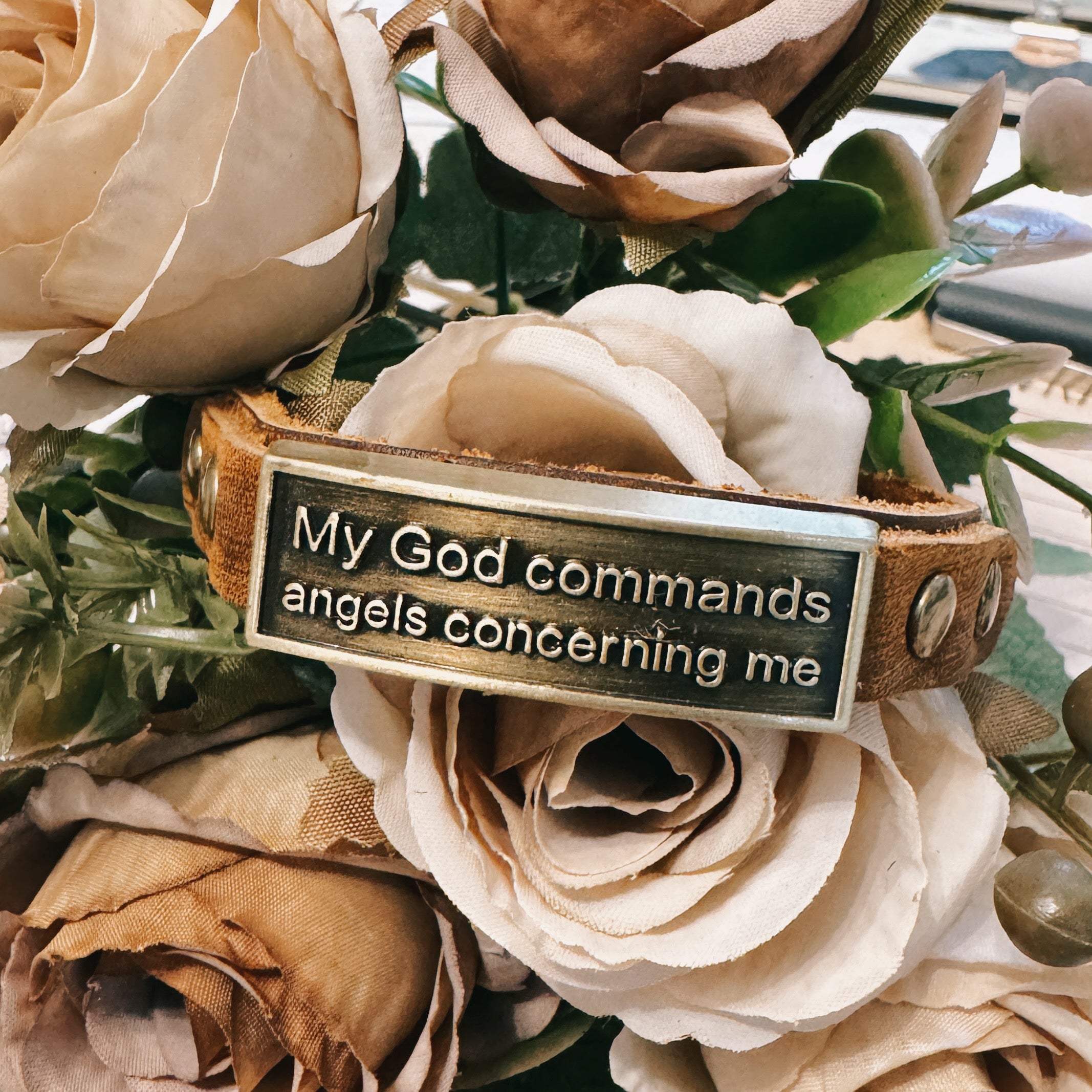 My God Commands Angels Leather Wristlet